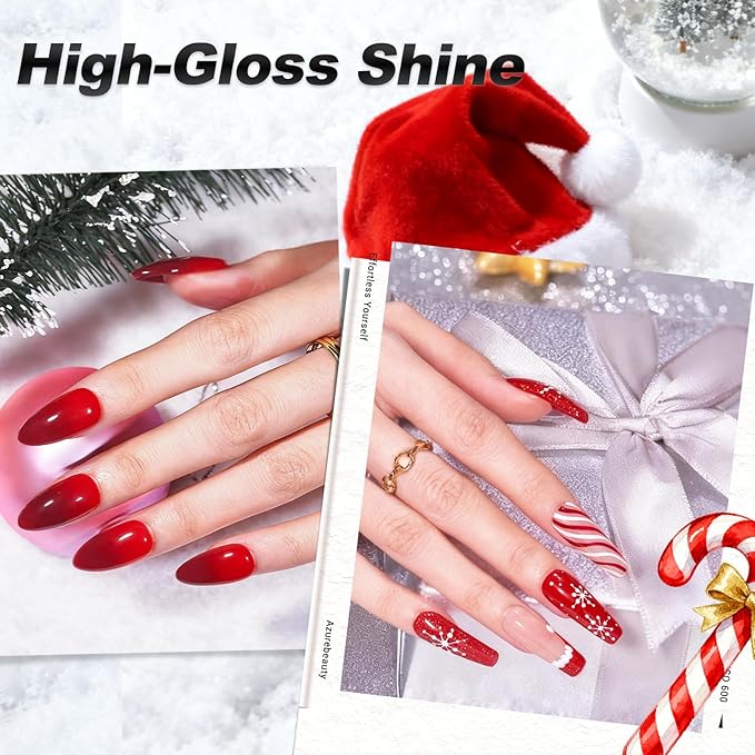 AZUREBEAUTY Red Nail Polish Burgundy Christmas Quick Dry Natural Infinite Shine Nail Lacquer Fingernail Polish Strengthening Treatment Kit Salon-Quality for Women 10ml