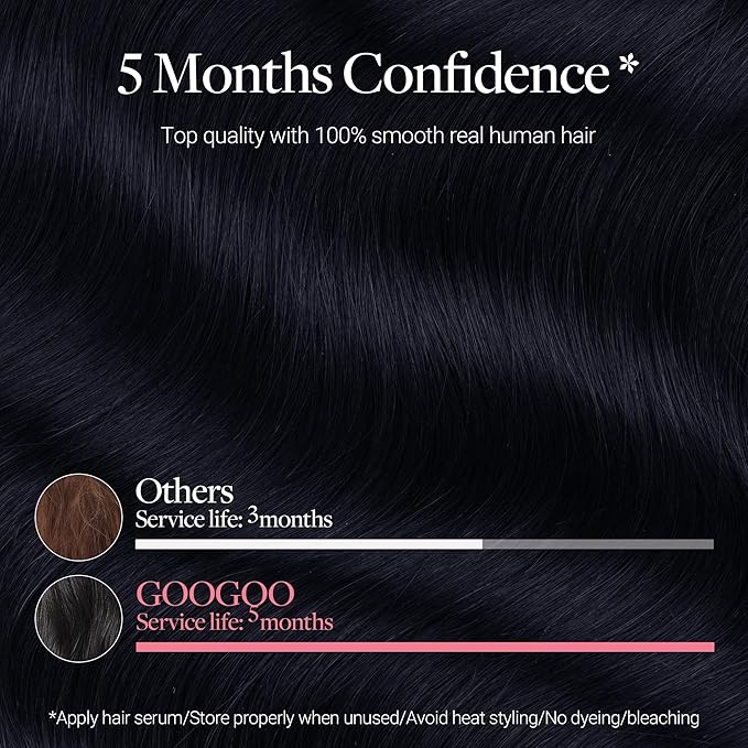 GOO GOO Clip in Hair Extensions Real Human Hair, Remy Human Hair Extensions Clip ins for Women, Natural Human Hair, 18inch 120g 7 Pcs, #1G Blue Black