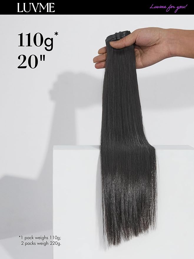 LUVME Silky Straight Seamless 110g 7Pcs Clip in Hair Extensions Full Max with 16inch Remy Human Hair Extensions, Natural Black 100% Real Soft Hair