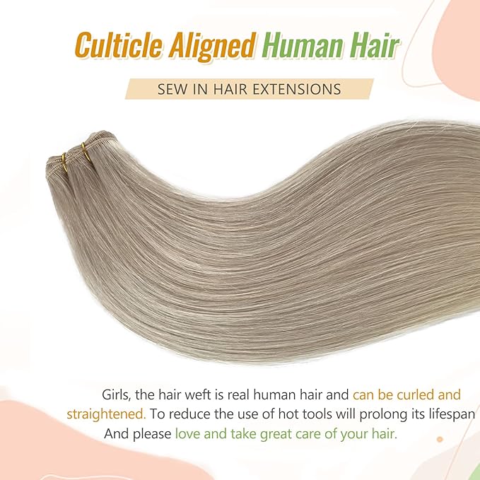 24 Inch White Blonde Human Hair Extensions Sew in Hand Tied Weft Hair Extensions Real Virgin Sew in Weave Bundles Thick Full Icy Blonde Human Hair Wefts 120grams