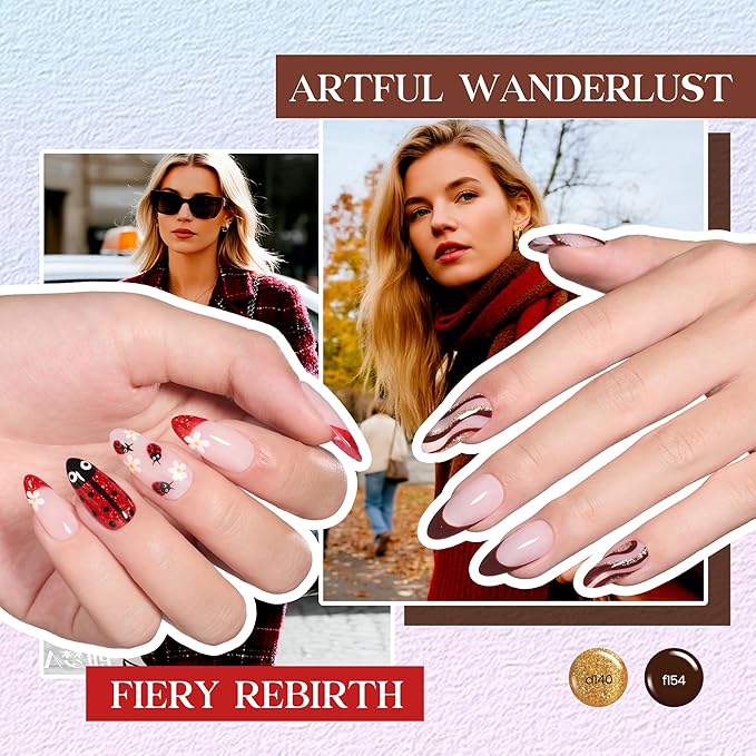 Beetles Christmas Gel Liner Nail Polish Set 50 Colors Winter French Tip Nail Art Polish Glitter Brown Purple Blue Gel Nails White Pink Swirl Nails Painted Cat Eye Build in Thin Brush Gift for Women