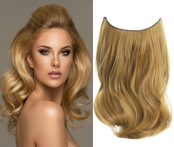 Invisible Wire Hair Extensions Transparent Wire Adjustable Size 4 Secure Clips Long Wavy Curly Secret Hairpiece 14 Inch for Women