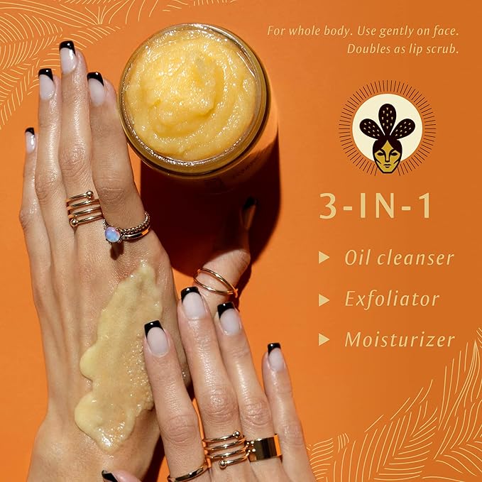 Nopalera Cactus Body Polish – Mandarina | 3-in-1 Clean Beauty Oil Cleanser, Exfoliant & Moisturizer | Brightening Body Scrub with Cactus Oil • Dermatologist-Tested • 8oz