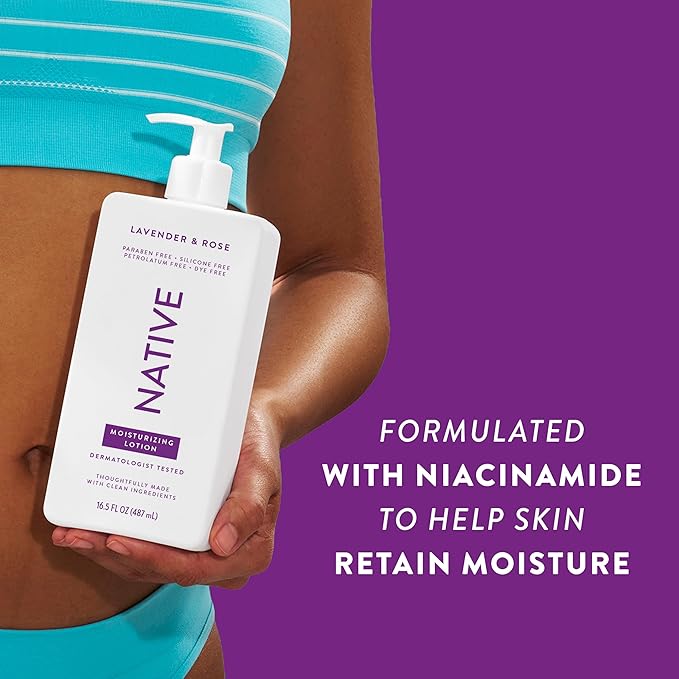 Native Body Lotion Contains Naturally Derived Plant-Based Moisturizers for Women and Men | Restores Dry Skin, Lavender & Rose, 16.5 fl oz
