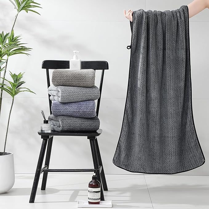 Ultra Soft Bath Towel Set,12 Piece (4 Bath Towels,4 Hand Towels,4 Washcloths) Family Bathroom Towel Set with Hanging Loops,Quick Dry Extra Absorbent Fluffy Shower Towel for Bathroom,Hotel,Spa-Black