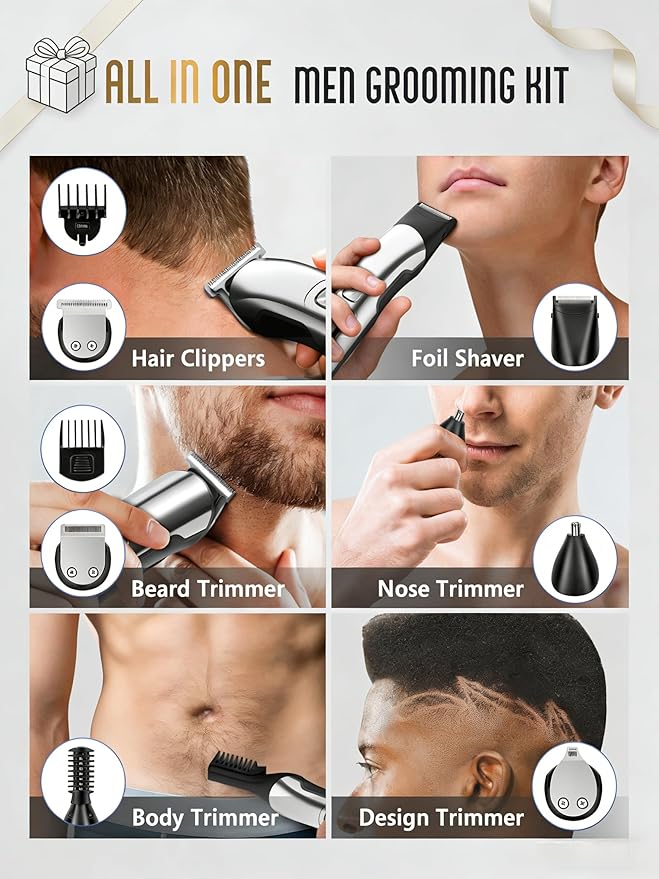Ufree Beard Trimmer for Men, Waterproof Electric Razor for Nose, Body, Face & Mustache, Cordless Hair Clippers Shavers Grooming Kit, Gifts for Men Husband Father