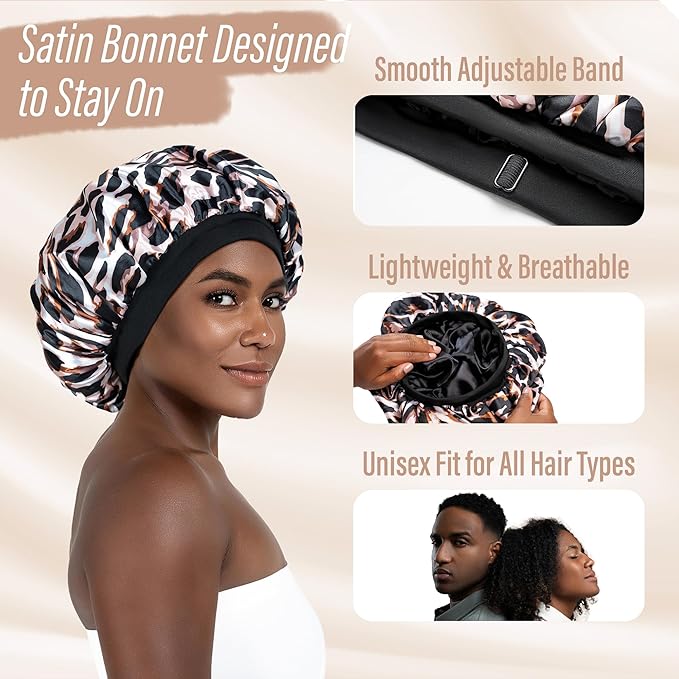 CAPLORD Double Sided Satin Bonnet for Sleeping - Adjustable Silk Sleep Cap for Women and Men