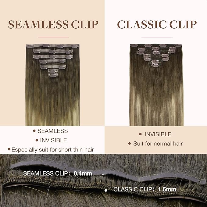 GOO GOO Clip in Hair Extensions Real Human Hair, Remy Human Hair Extensions Clip ins for Women, Natural Human Hair, 24inch 120g 7Pcs, 3/8/613 Balayage Walnut Brown to Ash Brown and Bleach Blonde