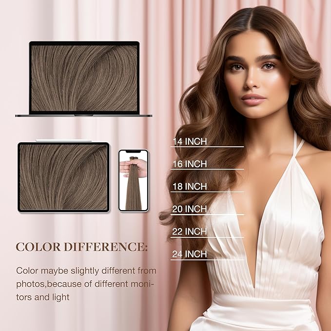 GOO GOO I Tip Hair Extensions, Real Human Hair, 24inch 50g, Cold Fusion, Invisible Remy, 5 Light Ash Brown