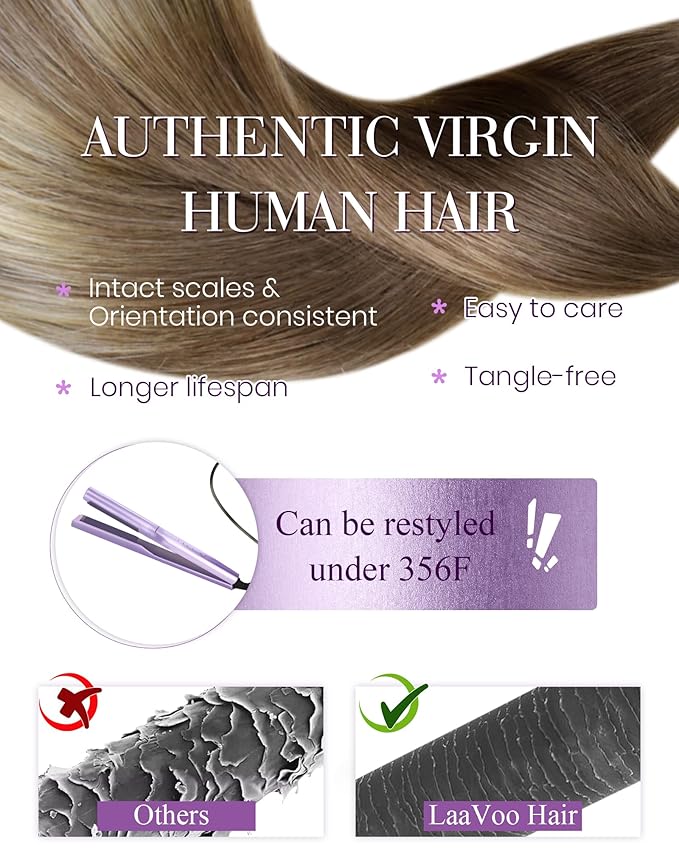 LaaVoo Nano Hair Extensions Human Hair Ombre Blonde Nano Bead Hair Extensions Ash Brown Fading to Light Blonde 50s 50g 20 Inch