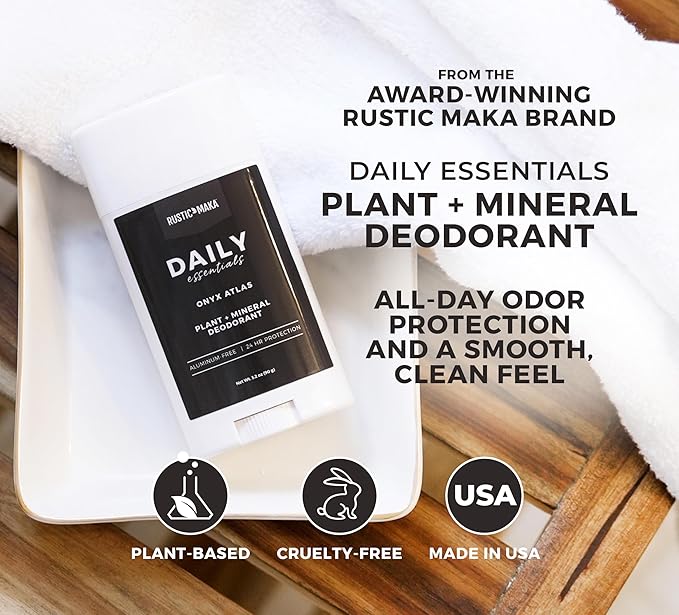 Rustic MAKA Plant + Mineral Deodorant - Onyx Atlas | Strong Odor Control | No Added Aluminum, No Added Parabens, No Added Baking Soda | Long-Lasting Protection for Men and Women
