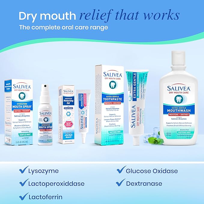 SALIVEA Extra Gentle Dry Mouth Spray - Soothing Mint Mouth Spray with Natural Salivary Enzymes - 250 Pumps (2 Pack)