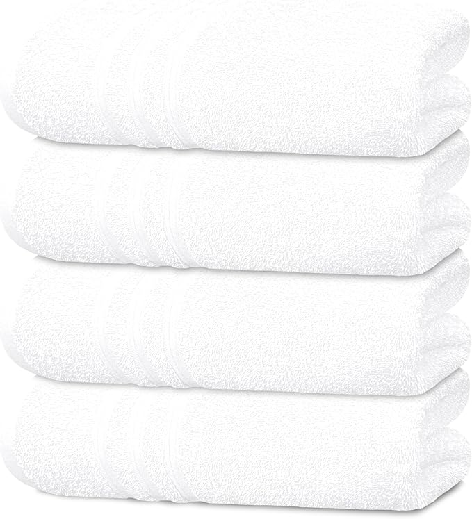 Tens Towels Pack of 4 Soft Bath Towels, 100% Cotton, 27 x 54 Inches, Lightweight & Quick-Dry, Ideal for Daily Bathroom Use, Practical & Comfortable, White
