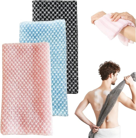 3PCS Exfoliating Shower Towel for Men and Women, 2026 New Premium Scrub Wash Back Bath Cloth for Body Face, Exfoliating Washcloth Back Body Scrubber for Men & Women (#A)
