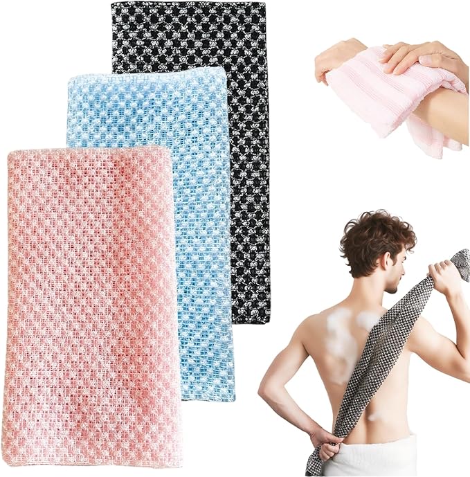 Exfoliating Shower Towel, 2026 New Scrub Wash Back Bath Cloth for Body & Face, Reusable Exfoliating Back Scrubber for Women Men, Quick-Drying Durable Bath Cloth for Smooth Skin (3PCS-A)