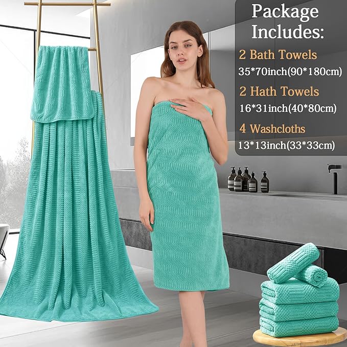 8 Piece Bath Towel Set-2 Oversized Bath Sheets(35"x70"),2 Hand Towels,4 Washcloths-Extra Large Microfiber Towel Sets,Less Lint Highly Absorbent & Quick Dry Bath Towels for Bathroom Gym Pool,Teal Blue