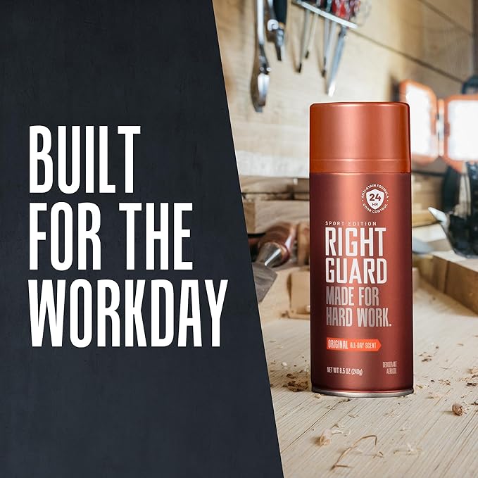 Right Guard Sport Original Scent Deodorant Spray - Aluminum Free Protection Spray Deodorant For Men, Blocks Sweat, 24-Hour Odor Protection, Anti-Stain, & Long-Lasting, 8.5 oz (3 Pack)