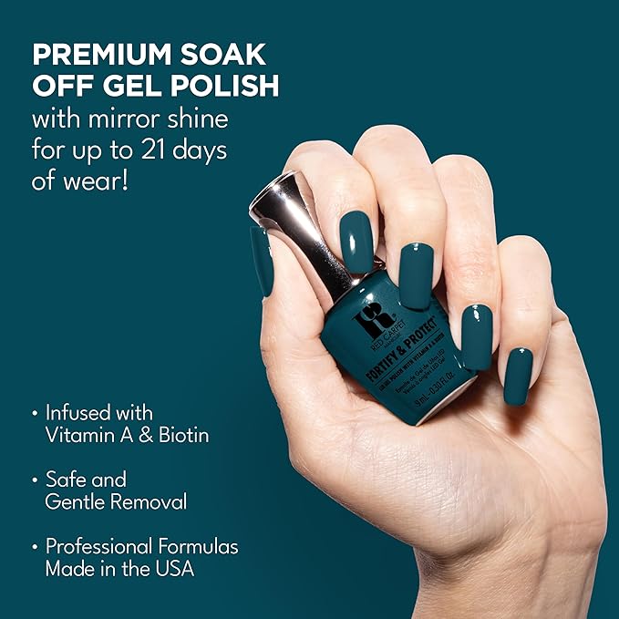 RC Red Carpet Manicure Fortify & Protect Teal Crème Gel Polish for Strong, Healthy Nails - Infused with Vitamin A & Biotin - (A-List Attitude) Led Nail Gel Color, 0.3 Fl Oz