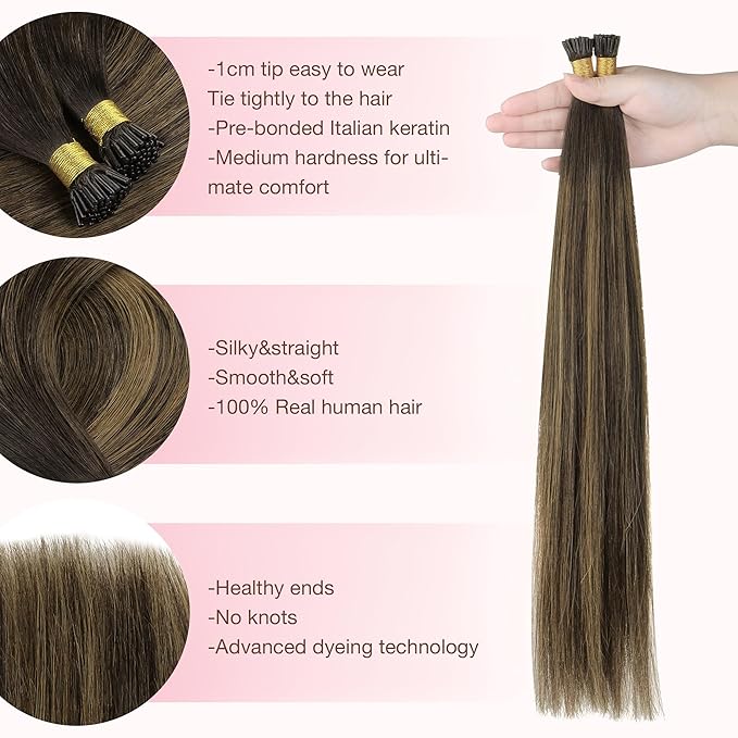 GOO GOO I Tip Hair Extensions, Real Human Hair, 22inch 50g, Cold Fusion, Invisible Remy, 2/6/2 Balayage Dark Brown to Chestnut Brown