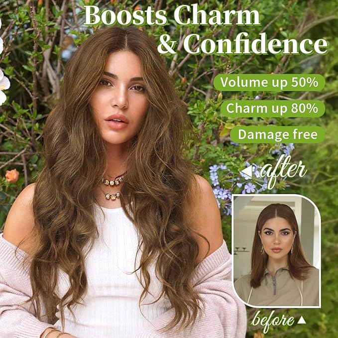 KooKaStyle Invisible Wire Hair Extensions with Transparent Headband Adjustable Size 4 Secure Clips Long Wavy Secret Wire Hairpiece 24 Inch for Women(COCOA#)