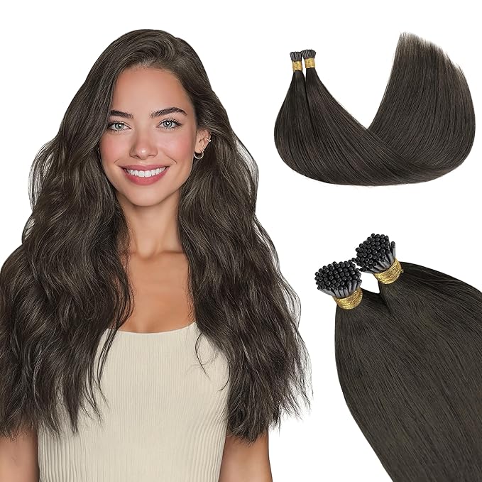 GOO GOO I Tip Hair Extensions - Real Human Hair, 14in 100g 200S, Cold Fusion I Tip, Invisible Remy, 1C Mocha Brown