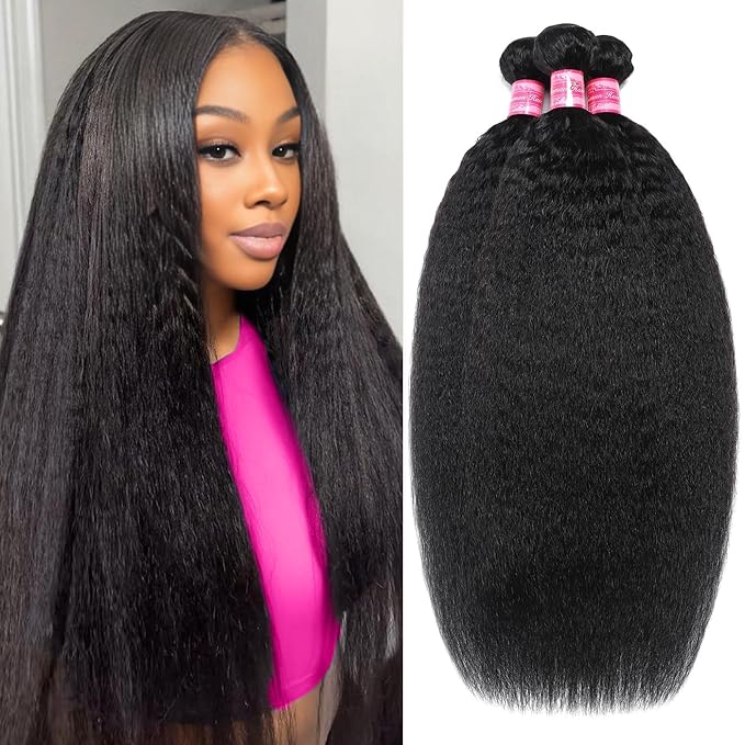 Kinky Straight Human Hair 22 24 26 Inch 3 Bundles 12A 100% Unprocessed Brazilian Yaki Straight Bundle Kinkystraight Human Hair Bundles Hair Extensions Natural Color