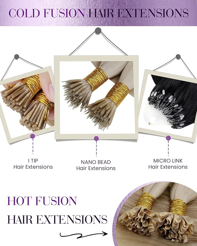 LaaVoo Nano Ring Hair Extensions Blonde Nano Bead Hair Extensions Human Hair Balayage Dark Brown to Light Brown and Blonde 16IN 50s 50g