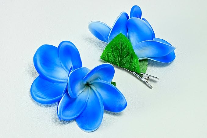 Pack of 2 Real Touch Flowers Hawaiian Flower Hair Clips Plumeria Hibiscus Hair Clips Handmade Hair Accessories for Beach Wedding Bridal Party Mother's Day Women Girls Holiday Gifts (c-802, 2pcs)