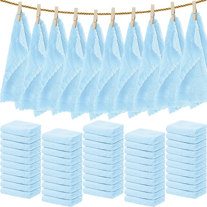 Newwiee 100 Count Washcloths Quick Drying Bathroom Wash Clothes 12 x 12 Inch Face Towels Microfiber Soft Wash Rags Bulk for Your Face and Body Facial Towels for Spa Fingertip Towel (Light Blue)
