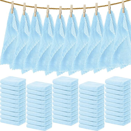 Newwiee 100 Count Washcloths Quick Drying Bathroom Wash Clothes 12 x 12 Inch Face Towels Microfiber Soft Wash Rags Bulk for Your Face and Body Facial Towels for Spa Fingertip Towel (Light Blue)