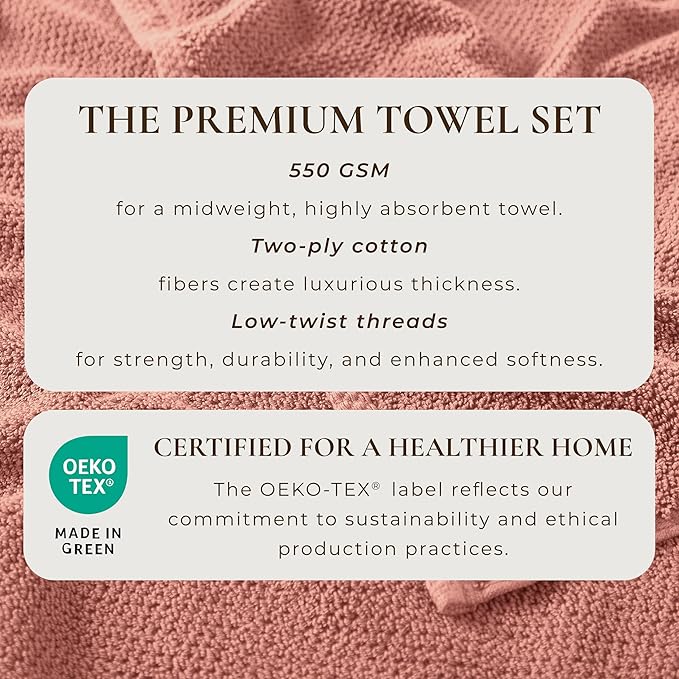 Great Bay Home 100% Cotton 6 Piece Towel Set - Absorbent, Quick-Drying, Durable Bath Towels for Bathroom Decor - Low-Twist, Two-Ply Fibers (Desert Rose)