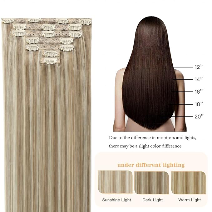 Clip in Hair Extensions Light Blonde Mix Golden Blonde Remy Clip on Hair Extensions Blonde Real Human Hair Clip in Extensions Double Weft 120g 7pcs 18inch