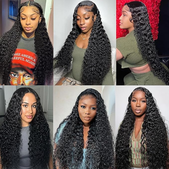 Water Wave Lace Front Wigs Human Hair Pre Plucked 13x4 Transparent Glueless Lace Frontal Wigs 150% Density Curly Lace Front Wigs Wet and Wavy Human Hair With Babyhair For Black Women(Curly Wig,24)
