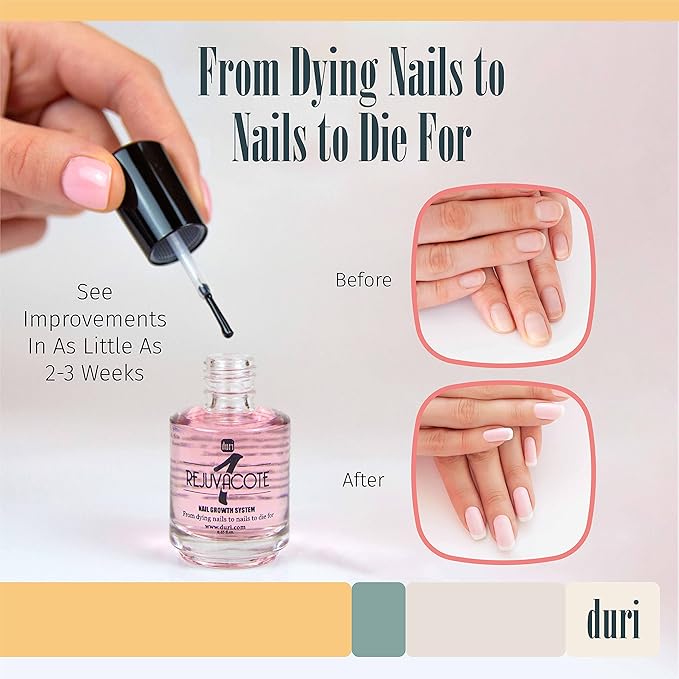 duri Rejuvacote 1 Nail Growth System - Original Maximum Strength Formula - Nail Strengthener and Nail Growth - Base and Top Coat - Pack of 3-0.45 fl. oz.