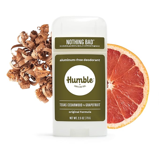 HUMBLE BRANDS Original Formula Aluminum-free Deodorant. Long Lasting Odor Control with Baking Soda and Essential Oils, Texas Cedarwood and Grapefruit, Pack of 1
