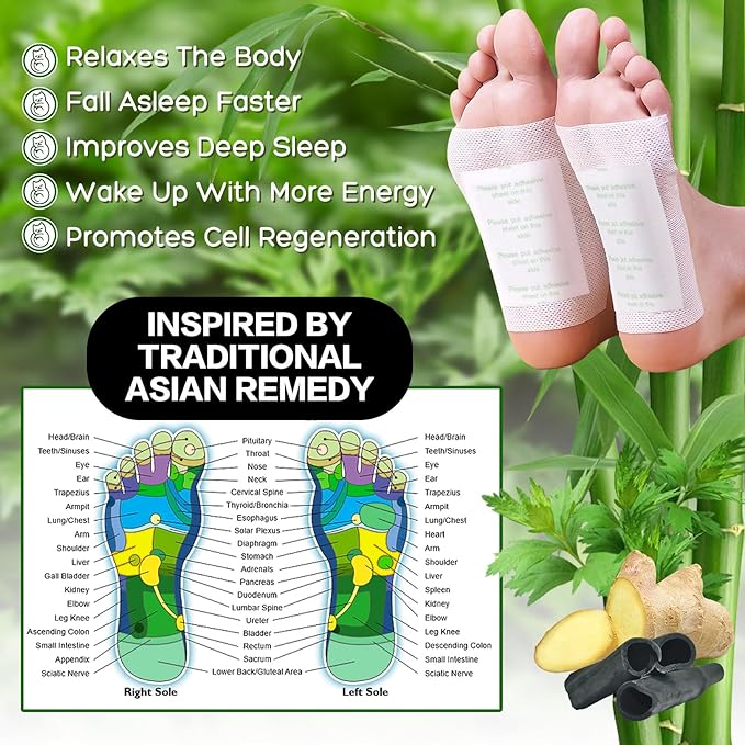 50 Pack Foot Pads, Ginger Oil Bamboo Charcoal, Foot Care Patch Message Deep Cleansing for Stress Relief, Better Rest, Feet Health Patches, Relaxing Muscles Christmas Gifts for Women