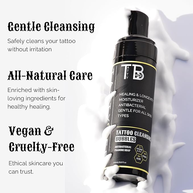 Tattoo Cleansing Foam | Gentle Aftercare Foam for Tattoos & Piercings • Fragrance-Free, Hydrating, Cleanses & Heals • 100ml/3.38floz