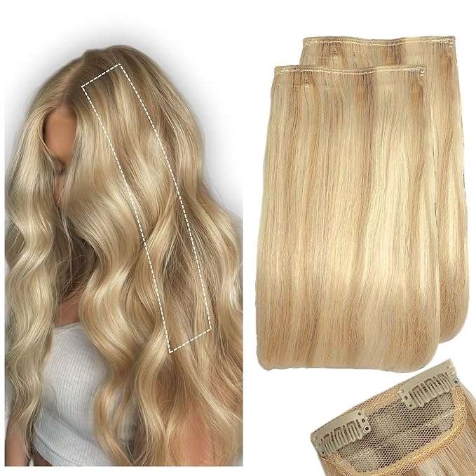 2 Pcs Short Clip in Hair Extensions, Human Hair Clip in Extensions for Women 12 Inch Honey Brown and Bleach Blonde