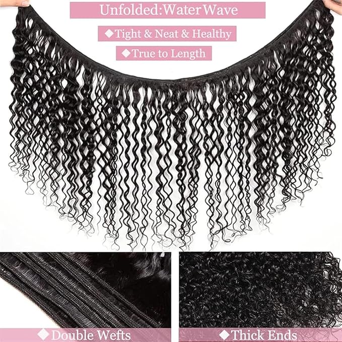SHWAlR Water Wave Bundles 10A Water Wave Human HairBundles Wet and Wavy Hair 3 Bundles WaterCurly Hair BundlesDouble Strong Weft Hair Extensions Natural Black Color for BlackWomen(18 18 18 inch)