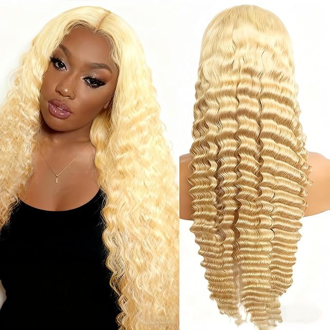 26 Inch 13x6 Lace Front Wigs Human Hair 613 Deep Wave Blonde 13x6 HD Lace Front Wigs Human Hair 200% Density Pre Plucked with Baby Hairs Wigs For Women Female