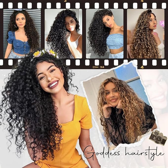 LONAI 4PC Clip in Hair Extensions, 100％ Pure Protein Silk Curly Hair Extension for Women, 26 Inch Long Soft Natural Hair Extensions-Medium Brown Ash Blonde Highlight