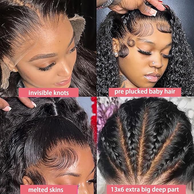 Dianthe 13x6 Deep Wave Lace Front Wigs Human Hair 20 Inch Deep Curly Human Hair Wig- Pre Plucked, 180% Density, Glueless, Natural color