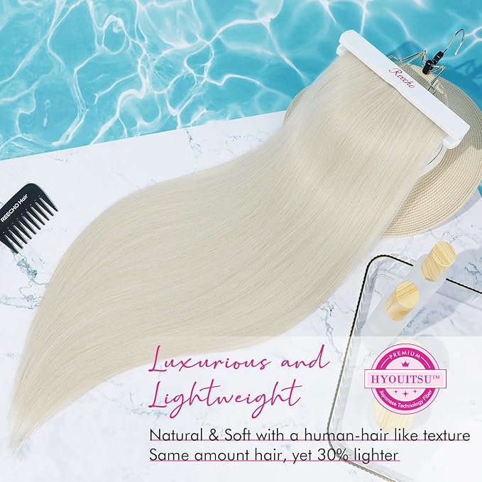 REECHO 28" Straight Long 4 PCS Set Thick Clip in on Hair Extensions -Platinum Blonde