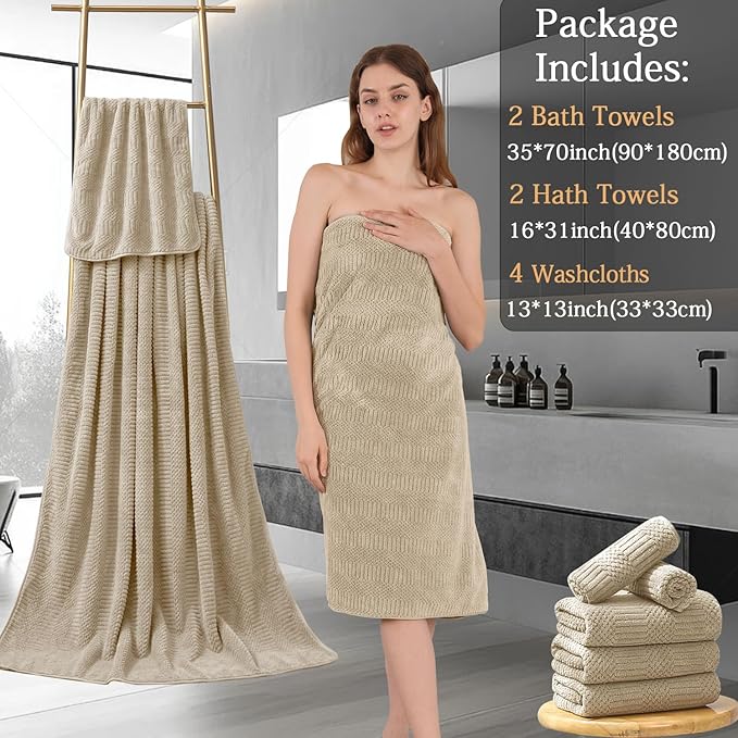 8 Piece Bath Towel Set-2 Oversized Bath Sheets(35"x70"),2 Hand Towels,4 Washcloths-Extra Large Microfiber Towel Sets,Less Lint Highly Absorbent & Quick Dry Bath Towels for Bathroom Gym Pool,Camel