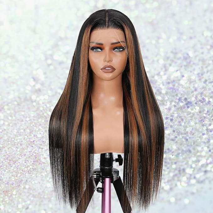 13X6 FULL SKINLIKE HD Lace Wig Straight 200 Density 0.10mm Ultra-thin Swiss Lace Pre Plucked Bleached Small Knots With Baby Hair 1B/30 Highlight Ombre Lace Front Wigs Human Hair for Women 22 Inch