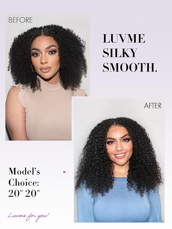 LUVME Curly Clip in Hair Extensions Real Human Hair Kinky Curly Clip Ins Fullness with 1 Pack for Women Brazilian Remy Human Hair Natural Black 135g 9pcs 16Inch