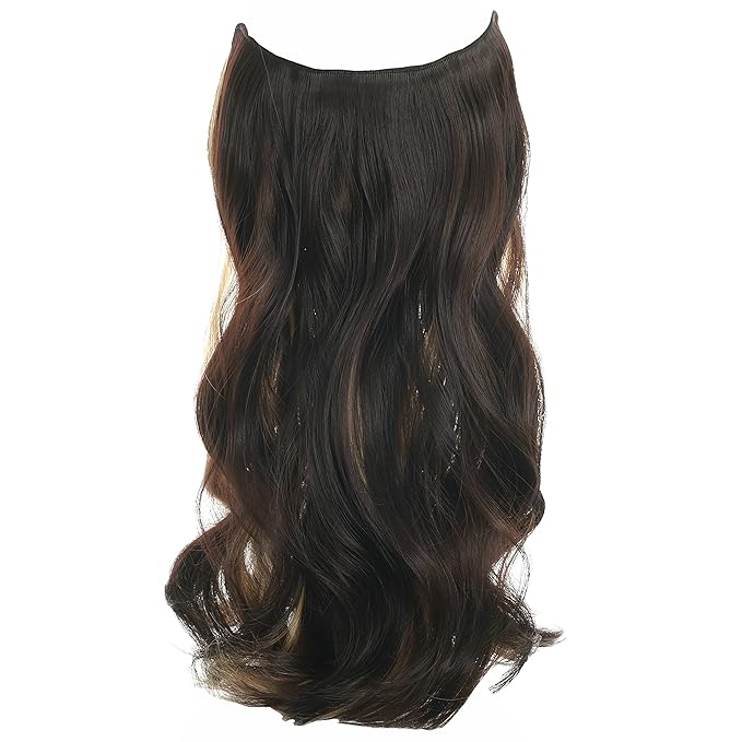 Invisible Wire Hair Extensions Transparent Wire Adjustable Size 4 Secure Clips Long Wavy Curly Secret Hairpiece 18 Inch for Women