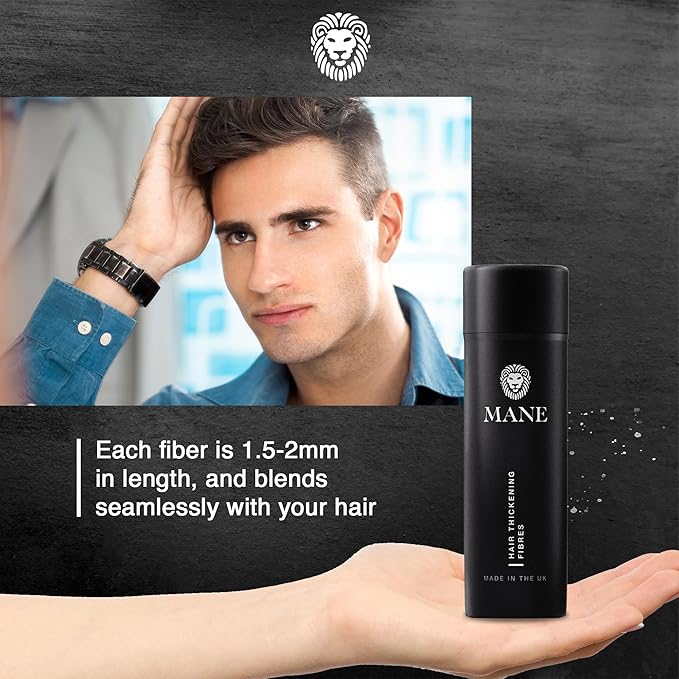 Mane Hair Building Fibers for Women & Men, for Fine & Thinning Hair, Thicker Fuller Looking Hairstyle, Conceal Bald Spots - Jet Black