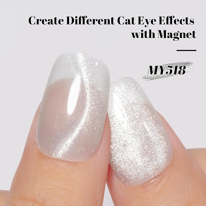 YTD Likomey Cat Eye Gel Nail Polish,Crystal 15ml Bright Silver Magnetic Shimmer Shimmer Glitter Translucent Shiny Fall Winter Salon Home UV Nail Varnish with Magnet Stick,HEMA Free TPO Free,MY518