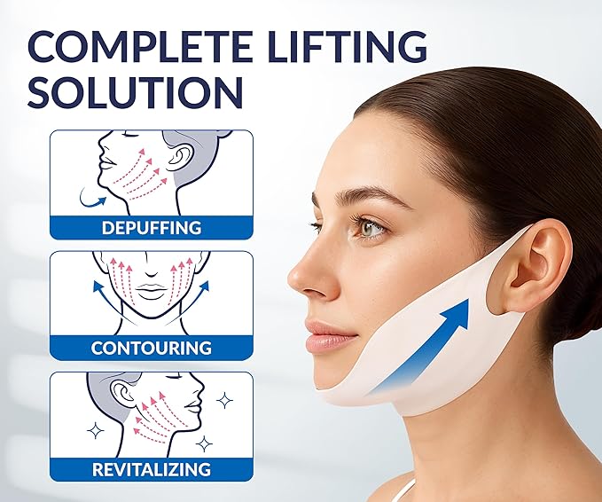 Stylia V Line Lifting Collagen Mask - Lift, Firm & Contour Jawline - Double Chin Reducer Strap with Hyaluronic Acid & Aloe - Neck Tightening and Lifting Mask - Jawline Shaper Face Lift Tape (7PC)